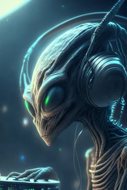 Alien listening to music ,highly detailed, artstation, sharp focus,4k