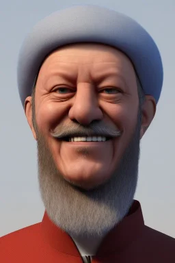 Recep Tayyip Erdogan has a beard like Papa Smurf and is cheerful.