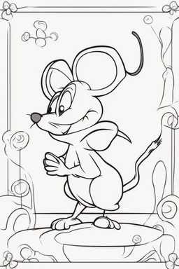 blank colouring book, white blank background, simple picture for toddlers, little mouse, disney and pixar style