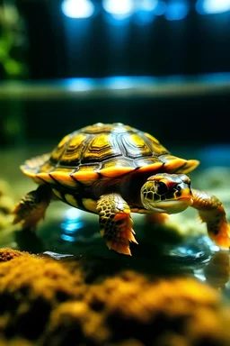 A little turtle Swim inside a aquarium
