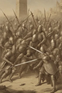 Make me a picture of a group of Muslim knights assassinating many people