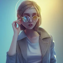 isometric clean art of super cute nerd girl wearing shades, full wet lips, soft lighting, overcast shadows, soft pastel gradients, high definition, 3d icon clay render, blender 3d, studio lighting, god rays, octane render, unreal engine 5