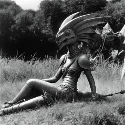 [high res photo by Ray Harryhausen] thought to myself What could that mean? Am I going crazy Or is this just a dream? Now wait a minute I know I'm lying in a field of grass somewhere So it's all in my head And then I heard her say one more time