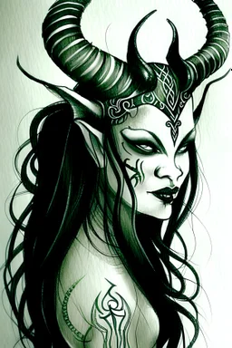 Tribal Mermaid with horns tattoo