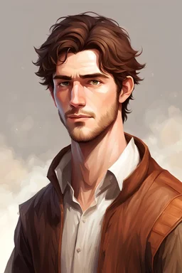 Illustration {young man, villager, brown hair}, realism, realistic, semi-realistic, fantasy