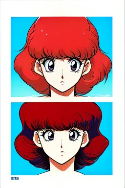 1girl, retro anime, 80's, redhead,portrait, synth-wave, beach