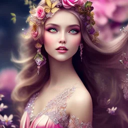 bright fairy, beautiful portrait,long hair, flowers