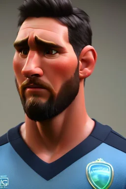 Realistic Messi Portrait, mid shot view, low view, Argentina soccer player, 3d, photo studio, clean background, unreal engine 5, ray tracing, RTX, lumen lighting, ultra detail, volumetric lighting.