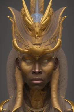 shiny black male African Egyptian alien, cracks in the voodoo head, wicked, eyes, crown, Elephant, 8k, finely detailed, photo realistic, tiger turquoise skull head gold dragon space alien snow skeleton gold horny toad silver crown silver eyes