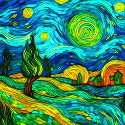 art drawing abstract scene art style inspired by Van Gogh
