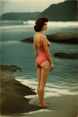 [vintage swimsuit woman] Who was I? Where was I?… The landscape was totally unknown to me, even my body was unfamiliar. What forces brought me here? I searched my mind for memories… There was something there, but it was too clouded… A name… I scanned the horizon. A distant structure rose out of the mists. As evening approached I came upon an enigmatic oasis with a fountain.