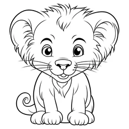 doodle, baby lion, happy, cute animals, full view, realistic, coloring page, only draw lines, coloring book, clean line art, –no sketch, color, –ar 3:4, white background, minimalistic black lines, minimal black color, low level black colors, coloring page, avoid thick black colors, thin black line art, avoid colors, perfect shape, perfect clear lines,