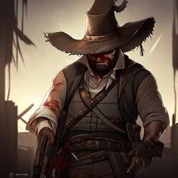 Portrait, bearded, Gunslinger, Cowboy, cowboy hat, serious face, Blood Splatter