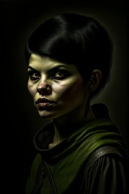 Portrait of a female fantasy orc, short hair, Caravaggio style