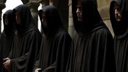 hooded monks in black robes in egypt