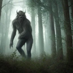 fantasy art, Photorealistic, 8k, Demon, sasquatch, forest