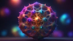 accurate stellated buckyball with protruding organic tentacles, exciting, beautiful, complete, floating in outer space, iridescent, luminescent, fantasy, magic, reflective, multicolored, fractal texture, exquisite composition, bokeh, intricate detailed octane render trending on artstation, 8k artistic photography, photorealistic concept art, soft natural volumetric cinematic perfect light, chiaroscuro, award-winning photograph, masterpiece, lens 28mm