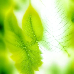 A out of focus and abstract microscopic serigraphy of leaves' texture. Image is almost white with subtle gradients. Colors are light green and yellow. Heavy grain texture and vintage look.