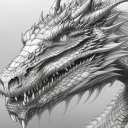 Pencil drawing of a dragon, details of the head and face direction (horizontal)