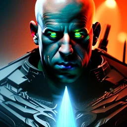 Furian, sharp knife, lots of detail, death, sadness, vengeance, glowing eyes, vin diesel, bald, movie poster, 8k, unreal engine 5, high resolution