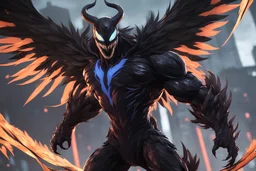 Venom beast in 8k solo leveling shadow artstyle, crow them, neon effect, big wings, feathers, rain, full body, apocalypse, intricate details, highly detailed, high details, detailed portrait, masterpiece,ultra detailed, ultra quality