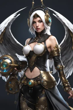 Fullbody of Steampunk armor, burka,beautiful angel wings, angry,malicious, goddess, warrior girl, crystal, broken glass, jewelry, ornements, half opened mouth, starcraft, magical orbe, cat eyes,white face,scifi, technology, photography