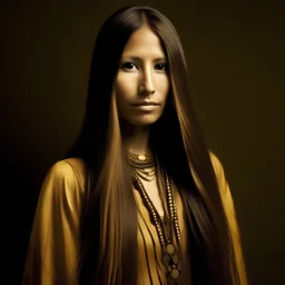 Native american woman, long hair of ,gold