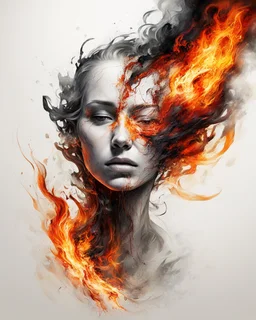 art, abstract, human, burning edges, (intense and emotional visual experience:1.5), (captivating and fiery ambiance:1.3), (dramatic and captivating essence:1.2), (fiery details:1.3), white background