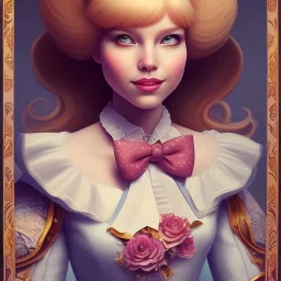 "Alice in the wonderland",dressing Disney style,hairstyle Disney style, detailed eyes, Realistic lighting,elegant,sarcastic smile, by Chie Yoshii,Brian Kesinger,Gediminas Pranckevičius