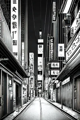 Tokyo alley, line arts, greyscale