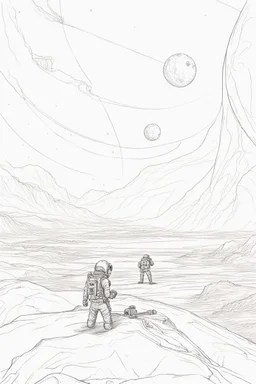 thine line draw style, show a shot of a view of Mars surface