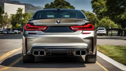 A luxurious (((fusion of a bmw and challenger))), its sleek contours and opulent details blending seamlessly together, rear view