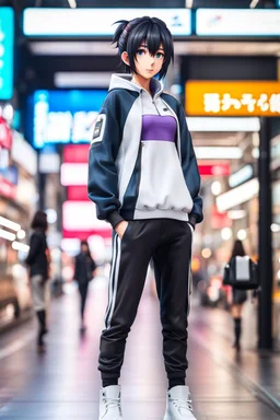 a full body anime driving byke in modern city street