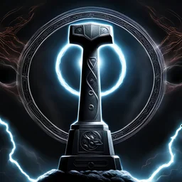 thor's hammer having mystic markings with a glowing halo, no being