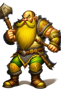 dwarf savage angry axes cleaver attack striking swinging chopping dual wielding two weapons mad consumed warcraft war knight soldier strong attacking furious wrath small silly fighter brawler strong brave short man with beard double axes akimbo