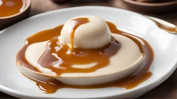 Cream caramel pudding with caramel sauce in plate