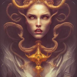 dark, medusa, deep color, underworld, menacing, high quality, high detail, portrait