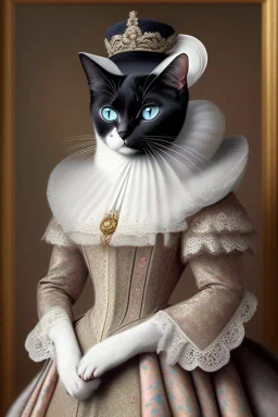 Portrait of a cat which is dressed like empress Elizabeth of Austria. Perfect eyes.