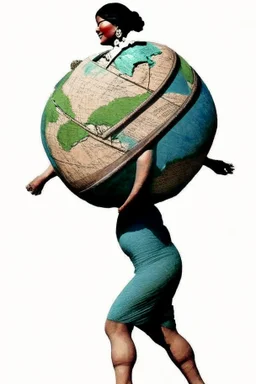 a woman carrying the earth on her back like Atlas