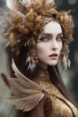 karlan, rusty metal, feathers, Dryad, fae, sidhe, ominous, nature, plants, wildflower, facepaint, dnd character portrait, intricate, oil on canvas, masterpiece, expert, insanely detailed, 4k resolution, retroanime style, cute big circular reflective eyes, cinematic smooth, intricate detail , soft smooth lighting, soft pastel colors, painted Renaissance style