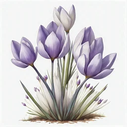 prairie crocus plant on white background, illustration