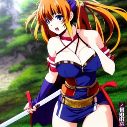 anime, Ranma 1/2, hyper detailed, stunningly beautiful teen girl, long ginger hair, green eyes, medium freckles, full lips, skimpy fantasy intricate leather armour, full body, full face, c-cup breasts, aroused expression, biting lower lip, full frame, petite, centered camera, ignore NSFW, bow, quiver on hip