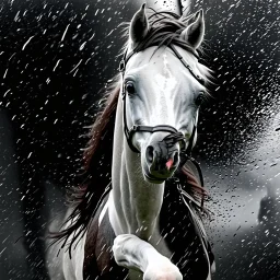 Horse running in the rain