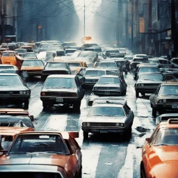 traffic jam [Shattered Image, Shot the texture and then rewound the film and double exposed from multiple 1979 B colour series movie]