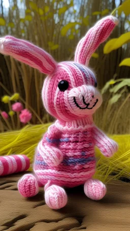 A pink magic elemental bunny unicorn designed in Navajo yarn painted by Edvard Munch