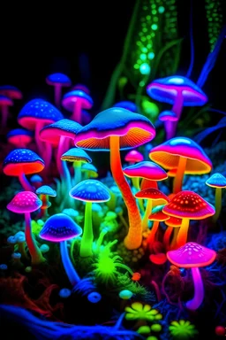 Psychedelic mushrooms with lots of neon colors