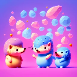 isometric clean art of two super cute baby kawaii style hedgehogs in love, soft lighting, soft pastel gradients, high definition, 3d icon clay render, blender 3d