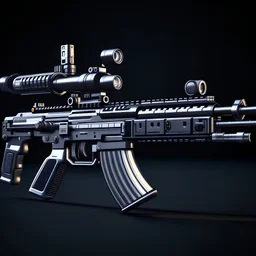 A unique sci-fi automatic rifle gun with an extented ammo