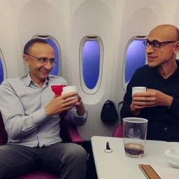 Me having coffee with Satya Nadella on an airplane