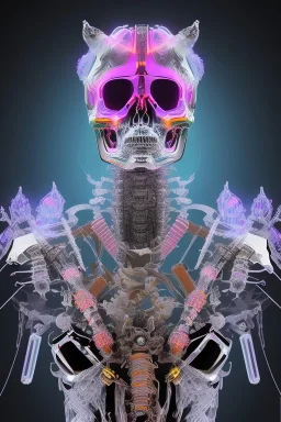 Futuristic Neon crystal skeleton samurai smoke glass fire